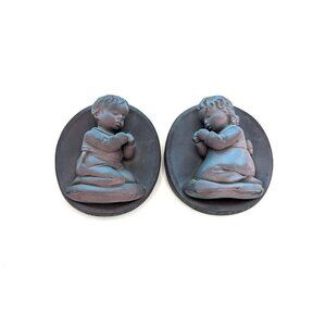 Vintage Praying Boy & Girl 3D Chalkware 1964 J Mesa Johnals Enterprises Raku